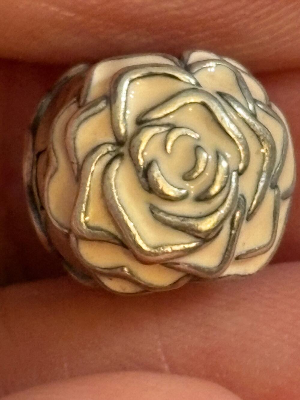 Copied - Pandora ALE 925 Sterling Silver Cream Enamel Rose Clip Charm